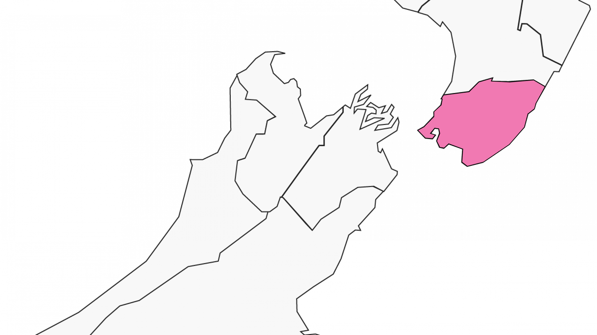 Map of North Island with Wellington highlighted in pink